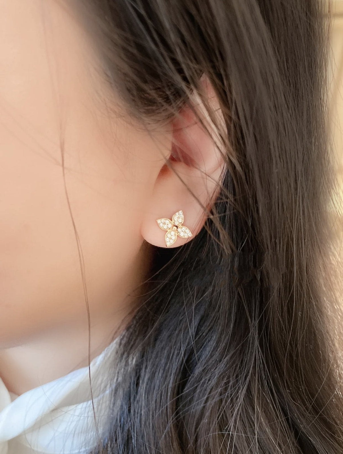 [Triumph Jewelry]STAR BLOSSOM STUD EARRINGS PINK GOLD DIAMONDS