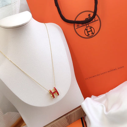 [Triumph Jewelry]HM CLIC RED ENAMEL GOLD NECKLACE