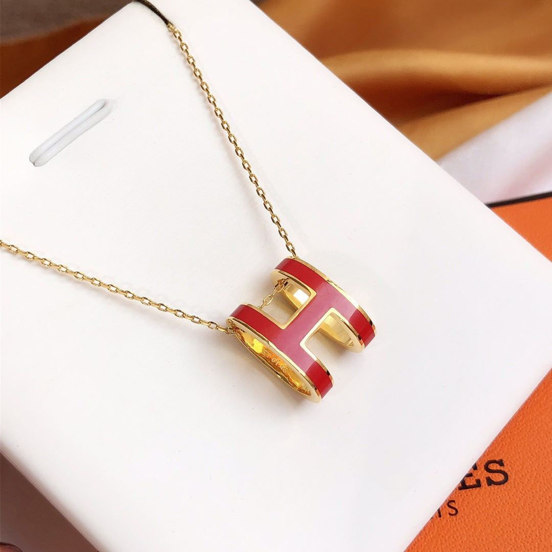 [Triumph Jewelry]HM CLIC RED ENAMEL GOLD NECKLACE