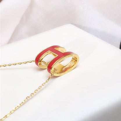 [Triumph Jewelry]HM CLIC RED ENAMEL GOLD NECKLACE