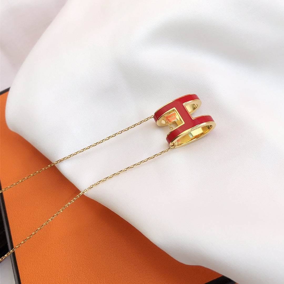 [Triumph Jewelry]HM CLIC RED ENAMEL GOLD NECKLACE