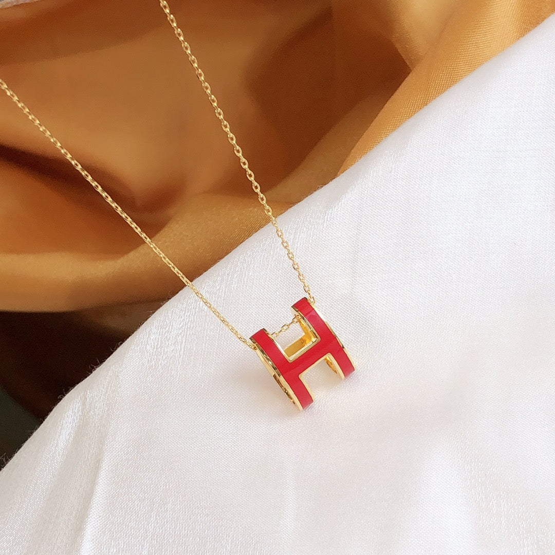 [Triumph Jewelry]HM CLIC RED ENAMEL GOLD NECKLACE