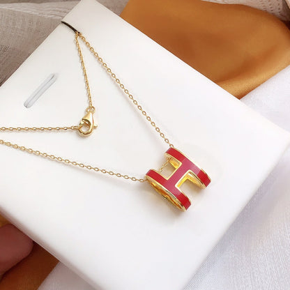 [Triumph Jewelry]HM CLIC RED ENAMEL GOLD NECKLACE