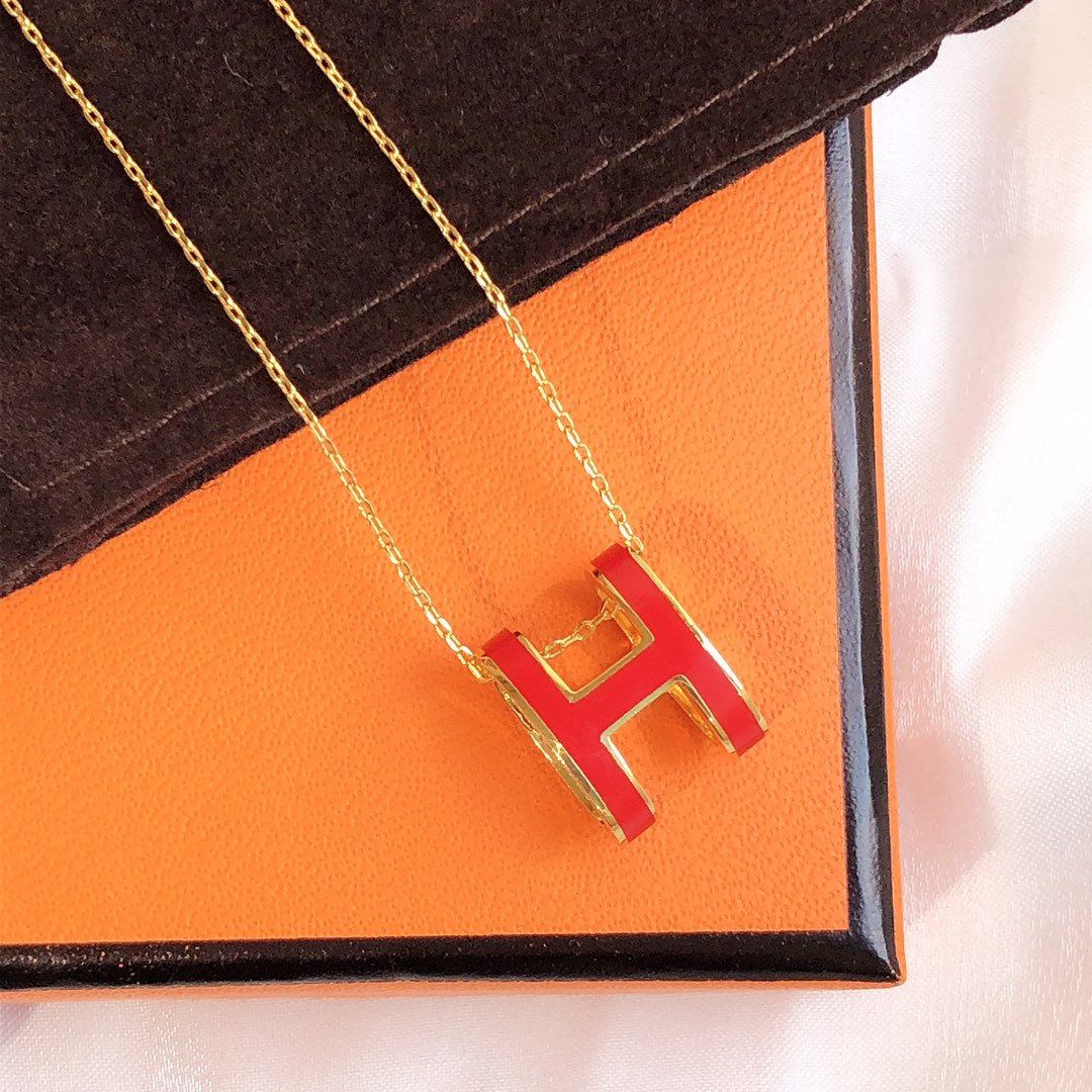 [Triumph Jewelry]HM CLIC RED ENAMEL GOLD NECKLACE