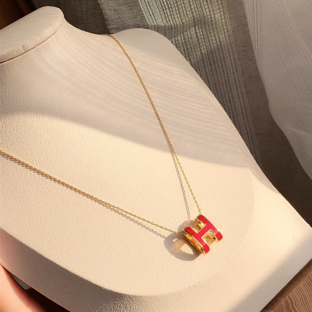 [Triumph Jewelry]HM CLIC RED ENAMEL GOLD NECKLACE