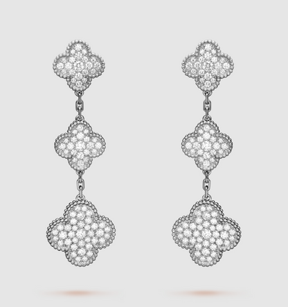 [Triumph Jewelry]CLOVER 3 MOTIF DIAMOND SILVER DROP EARRINGS