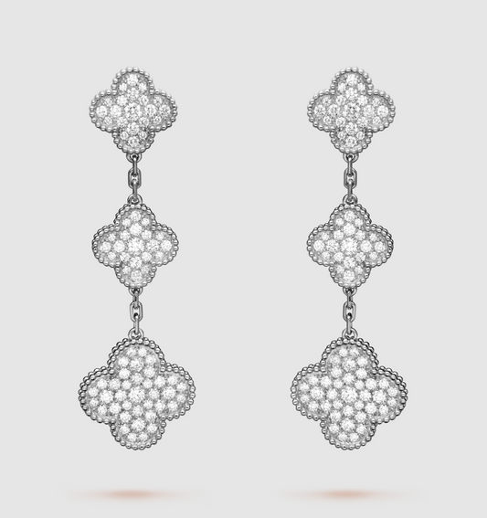 [Triumph Jewelry]CLOVER 3 MOTIF DIAMOND SILVER DROP EARRINGS