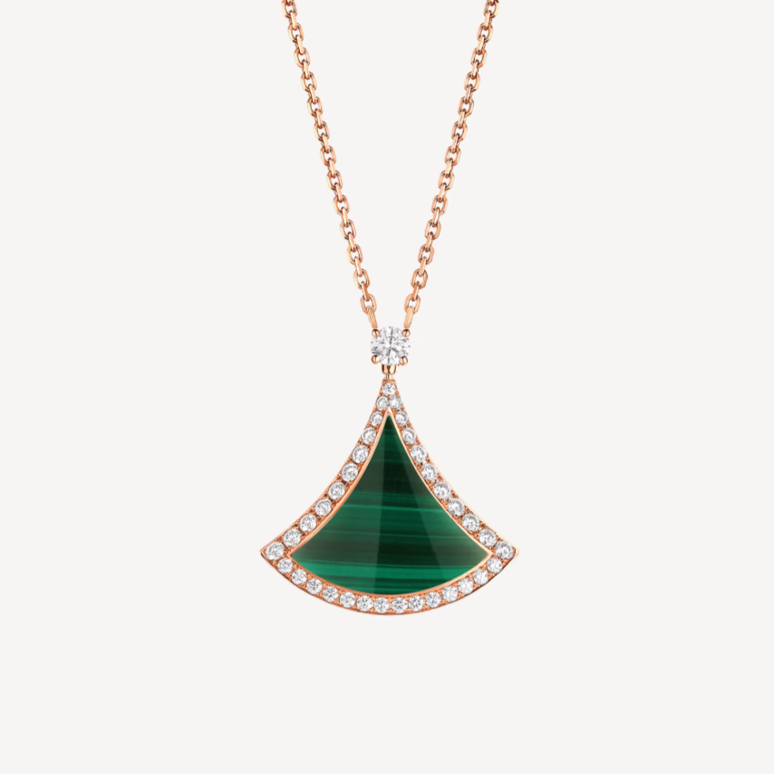 [Triumph Jewelry]DREAM MALACHITE DIAMOND PAVED PINK GOLD NECKLACE