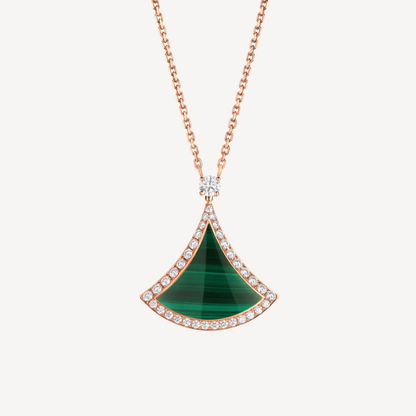 [Triumph Jewelry]DREAM MALACHITE DIAMOND PAVED PINK GOLD NECKLACE