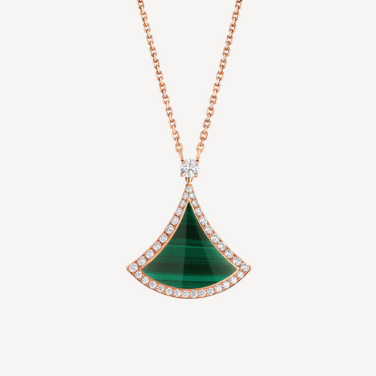 [Triumph Jewelry]DREAM MALACHITE DIAMOND PAVED PINK GOLD NECKLACE