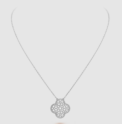 [Triumph Jewelry]CLOVER 25MM LARGE PENDANT DIAMOND PAVED SILVER NECKLACE