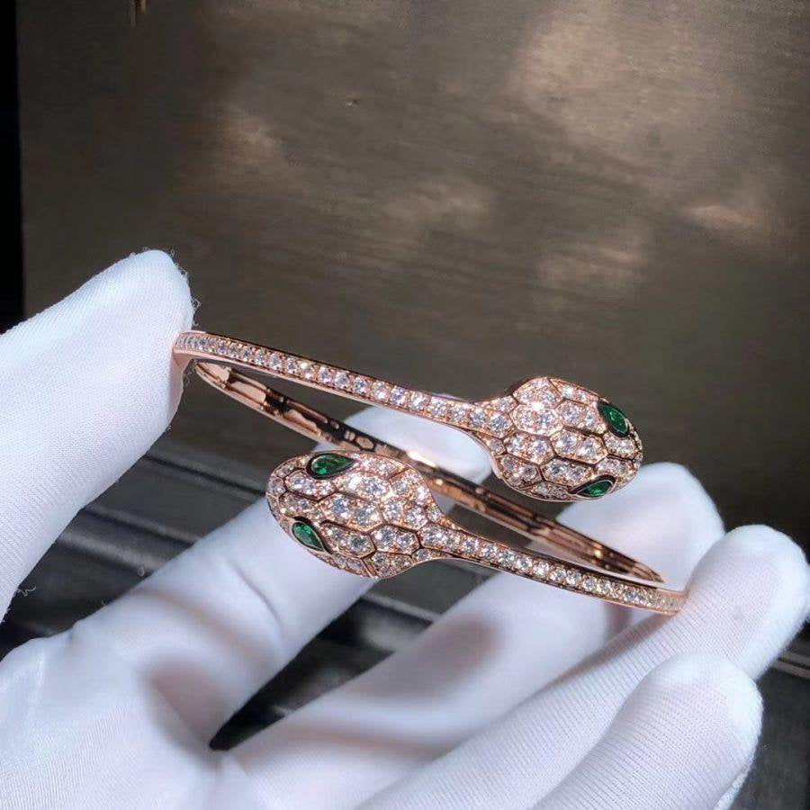 [Triumph Jewelry]SERPENTI BRACELET PINK GOLD MALACHITE DIAMOND DOUBLE SNAKE