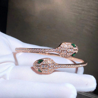 [Triumph Jewelry]SERPENTI BRACELET PINK GOLD MALACHITE DIAMOND DOUBLE SNAKE
