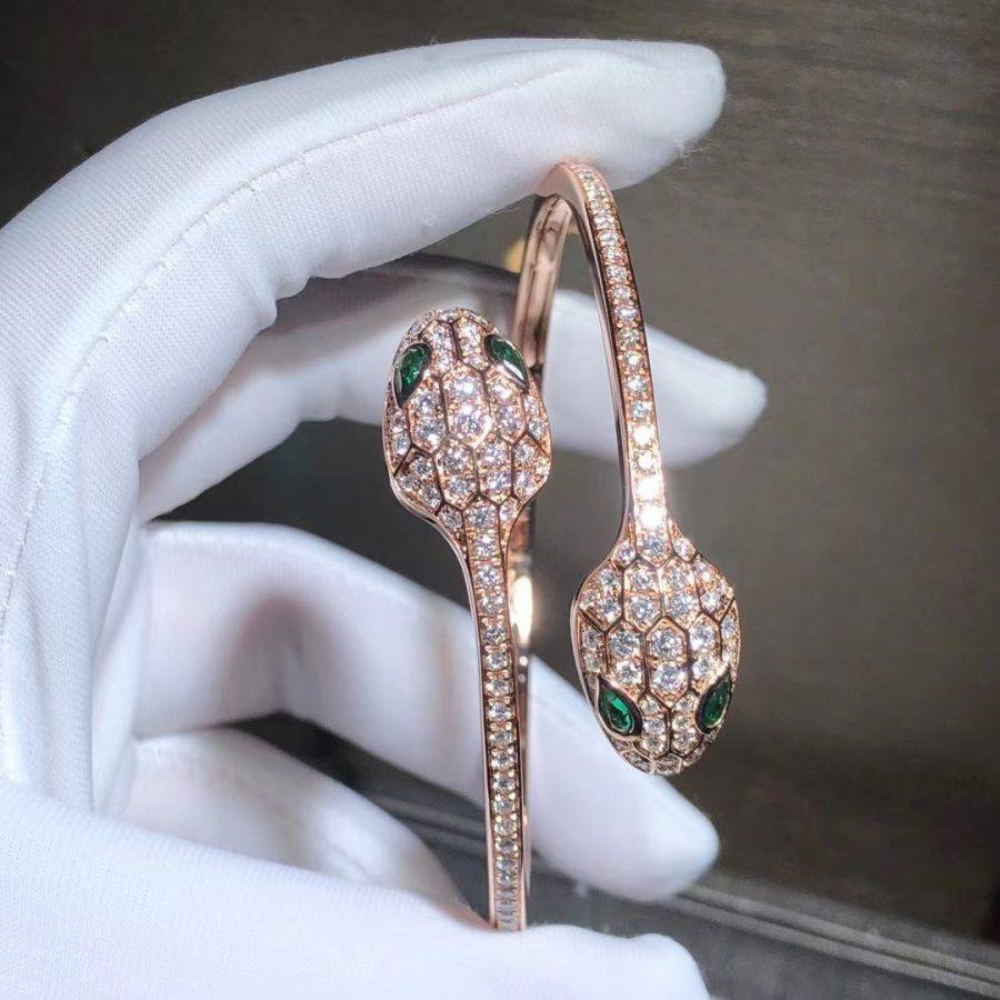 [Triumph Jewelry]SERPENTI BRACELET PINK GOLD MALACHITE DIAMOND DOUBLE SNAKE