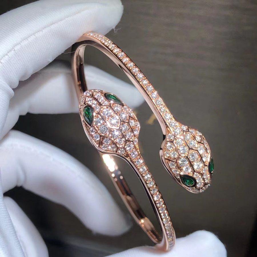 [Triumph Jewelry]SERPENTI BRACELET PINK GOLD MALACHITE DIAMOND DOUBLE SNAKE
