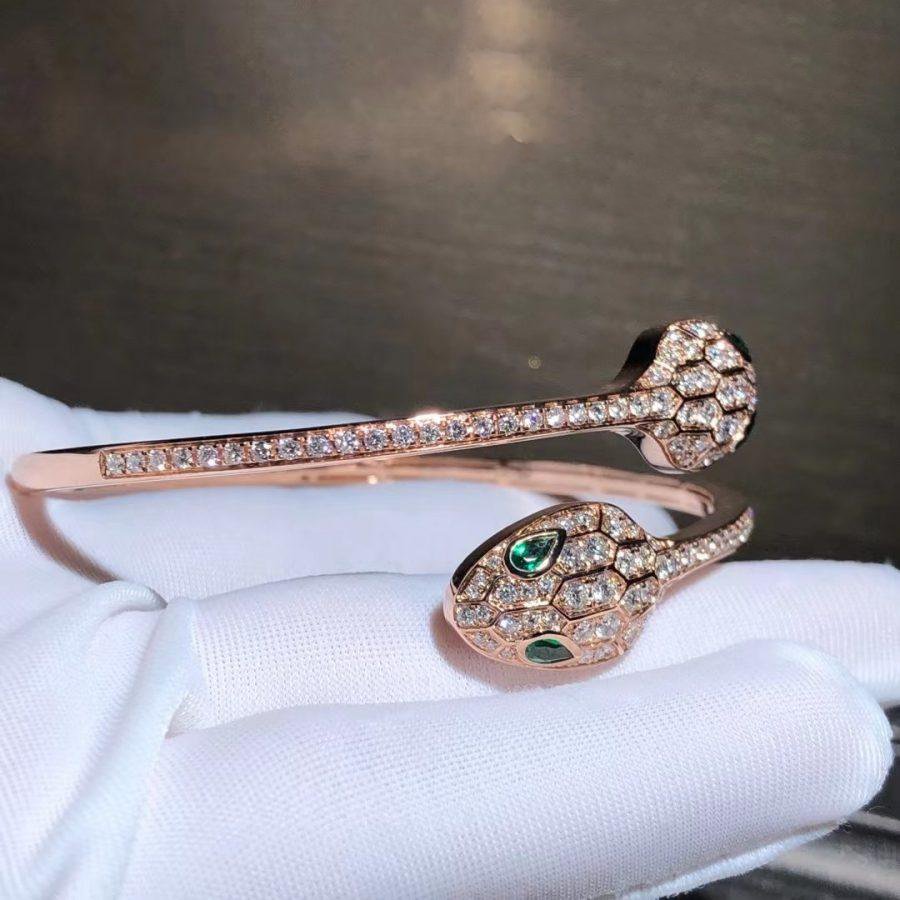 [Triumph Jewelry]SERPENTI BRACELET PINK GOLD MALACHITE DIAMOND DOUBLE SNAKE