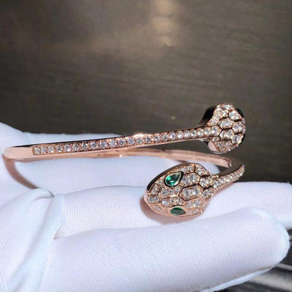 [Triumph Jewelry]SERPENTI BRACELET PINK GOLD MALACHITE DIAMOND DOUBLE SNAKE