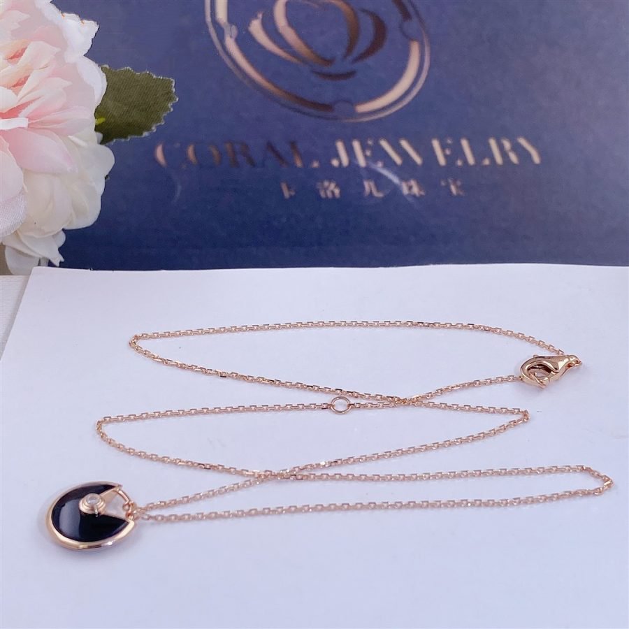 [Triumph Jewelry]AMULETTE ROSE GOLD ONYX NECKLACE