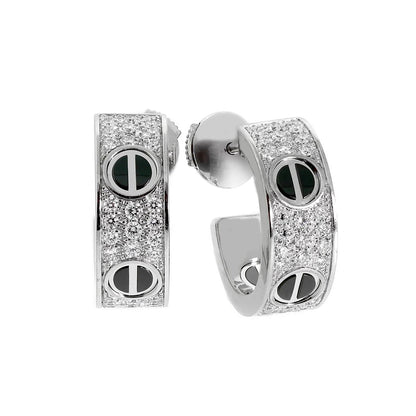 [Triumph Jewelry]LOVE CERAMIC DIAMOND PAVED SILVER EARRINGS