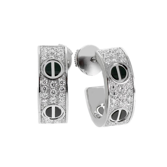 [Triumph Jewelry]LOVE CERAMIC DIAMOND PAVED SILVER EARRINGS