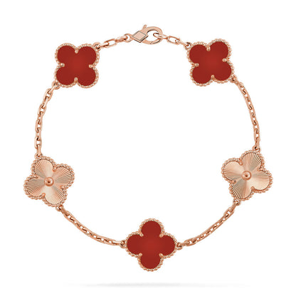 [Triumph Jewelry] CLOVER 5 MOTIF RED CORNELIAN BRACELET COLLECTION