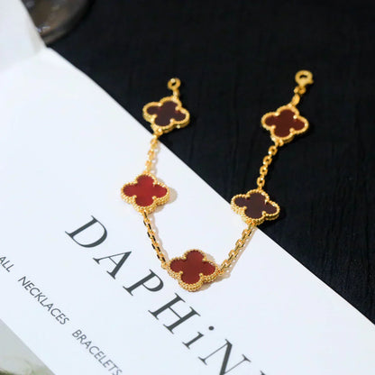 [Triumph Jewelry] CLOVER 5 MOTIF RED CORNELIAN BRACELET COLLECTION