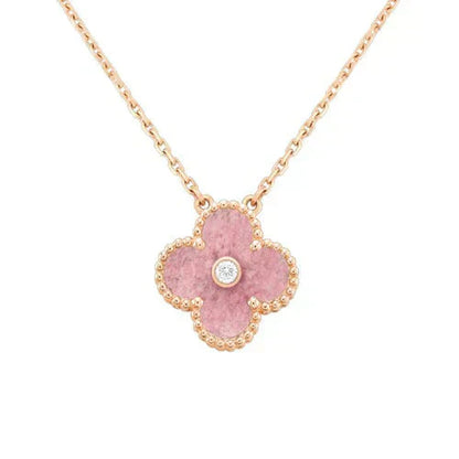 [Triumph Jewelry]CLOVER 15MM DIAMOND RHODONITE NECKLACE
