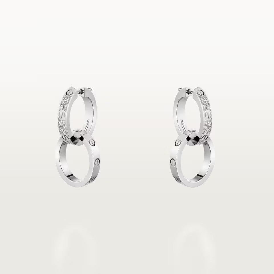 [Triumph Jewelry]LOVE 3.3MM DANGLE HALF DIAMOND EARRINGS
