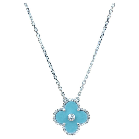 [Triumph Jewelry]CLOVER 15MM DIAMOND SVRES PORCELAIN  NECKLACE SILVER