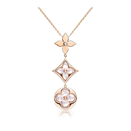 [Triumph Jewelry]COLOR BLOSSOM LARIAT NECKLACE PINK GOLD WHITE MOTHER PEARL AND DIAMOND