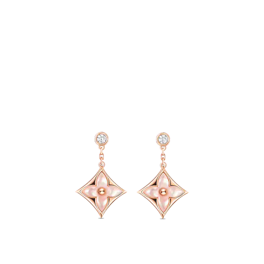 [Triumph Jewelry]DOUBLE STAR PINK GOLD MOP DROP EARRINGS