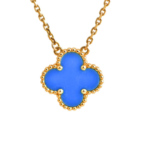 [Triumph Jewelry]CLOVER 15MM BLUE AGATE NECKLACE