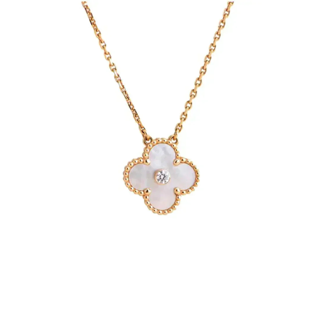 [Triumph Jewelry]CLOVER 15MM DIAMOND WHITE FRITILLARIA NECKLACE