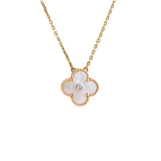 [Triumph Jewelry]CLOVER 15MM DIAMOND WHITE FRITILLARIA NECKLACE