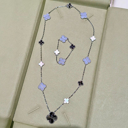 [Triumph Jewelry]DETACHABLE CLOVER 15(11+4) FLOWER SILVER NECKLACE SET