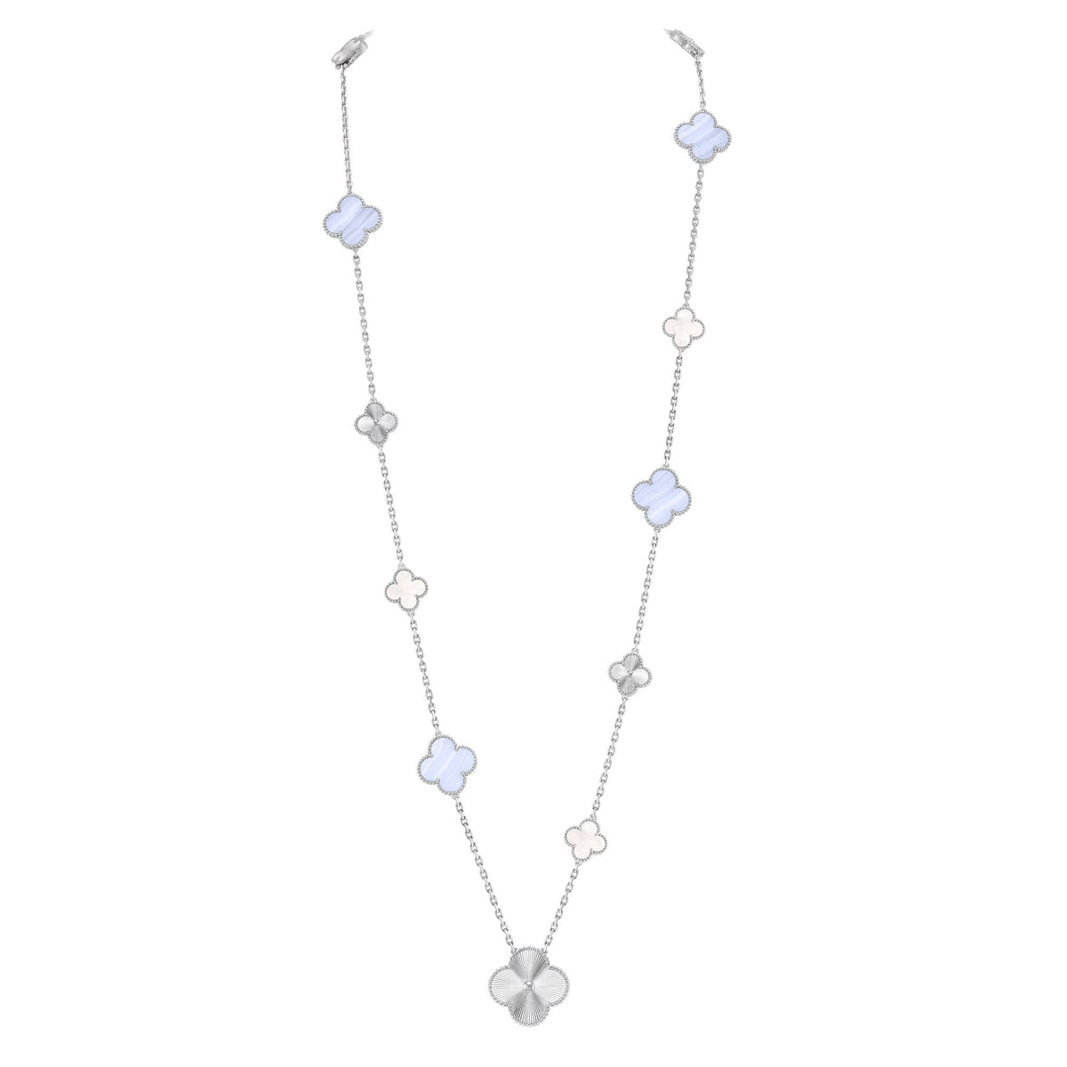 [Triumph Jewelry]DETACHABLE CLOVER 15(11+4) FLOWER SILVER NECKLACE SET