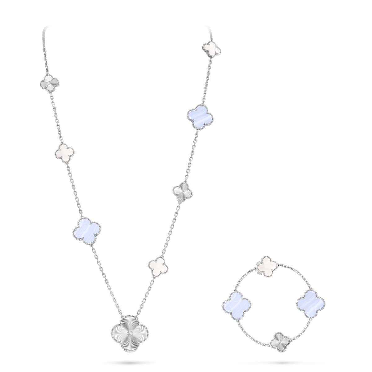 [Triumph Jewelry]DETACHABLE CLOVER 15(11+4) FLOWER SILVER NECKLACE SET
