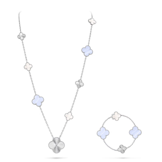 [Triumph Jewelry]DETACHABLE CLOVER 15(11+4) FLOWER SILVER NECKLACE SET