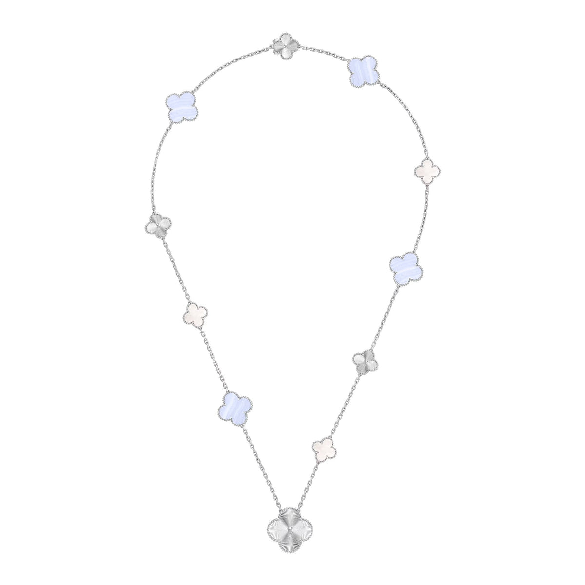 [Triumph Jewelry]DETACHABLE CLOVER 15(11+4) FLOWER SILVER NECKLACE SET