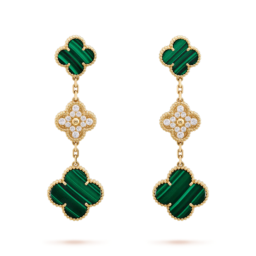 [Triumph Jewelry]CLOVER EARRINGS GOLD MALACHITE DIAMOND 3 MOTIF
