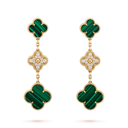 [Triumph Jewelry]CLOVER EARRINGS GOLD MALACHITE DIAMOND 3 MOTIF
