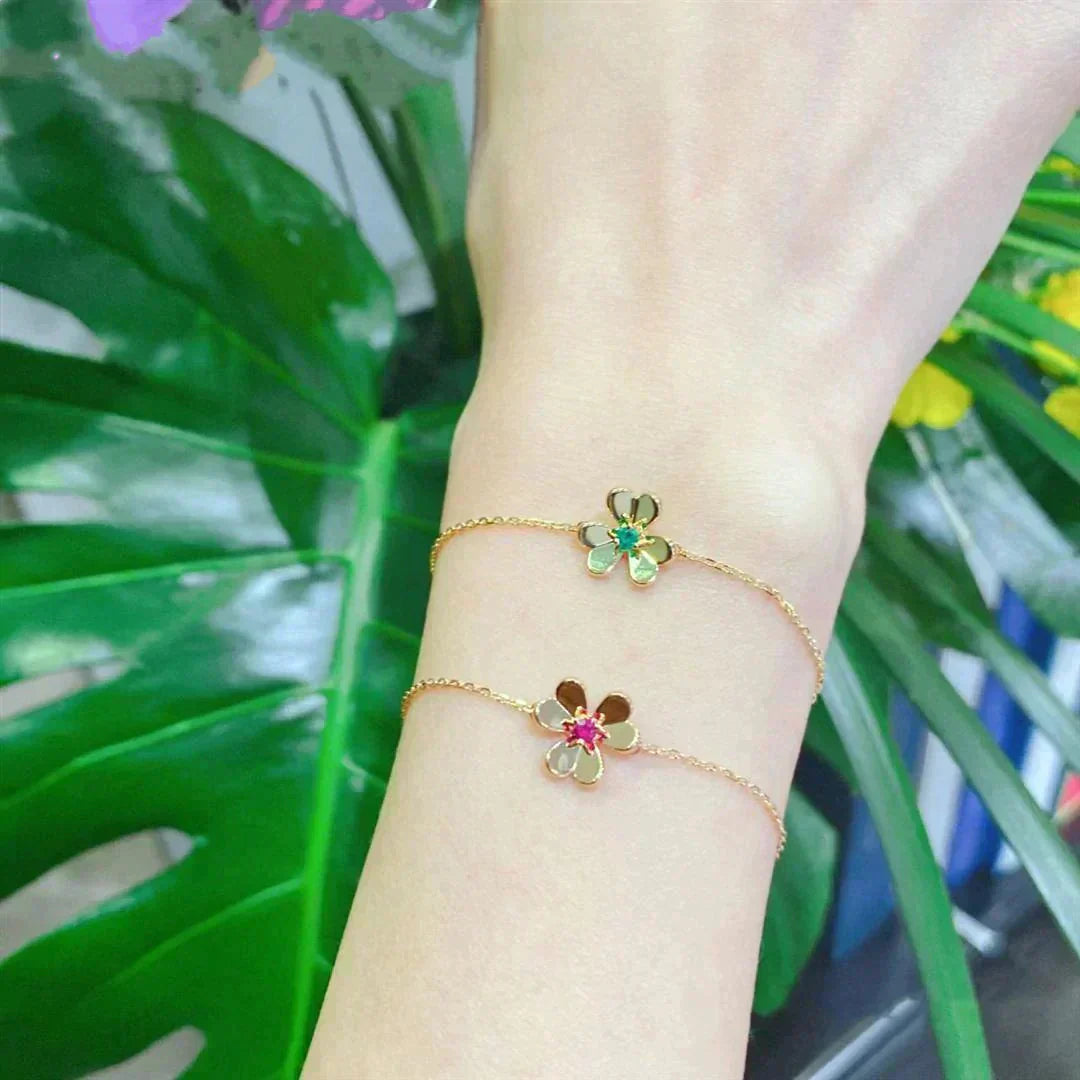 [Triumph Jewelry]FRIVOLE GOLD FLOWER PINK MALACHITE BRACELET