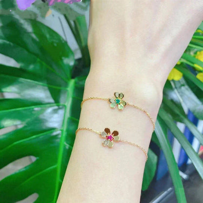 [Triumph Jewelry]FRIVOLE GOLD FLOWER PINK MALACHITE BRACELET