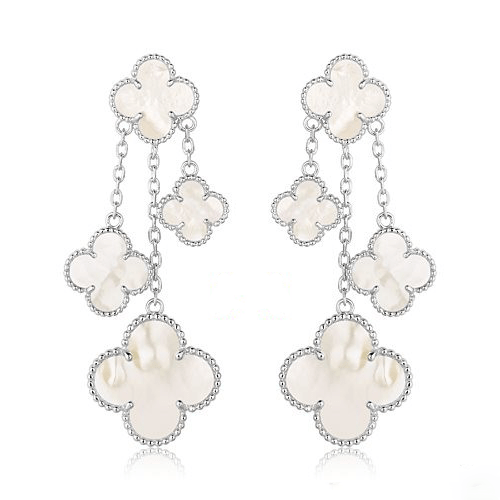 [Triumph Jewelry]CLOVER EARRINGS WHITE MOP 4 MOTIFS SILVER