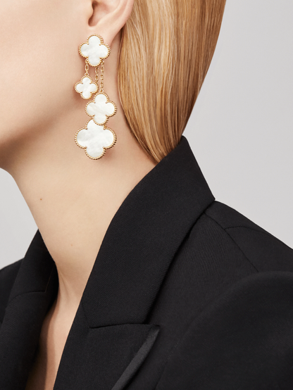 [Triumph Jewelry]CLOVER EARRINGS WHITE MOP 4 MOTIFS GOLD