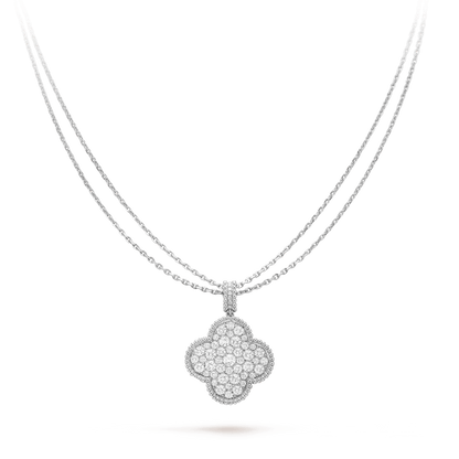 [Triumph Jewelry]CLOVER 25MM SILVER FULL DIAMOND BIG CLOVER NECKLACE