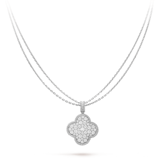 [Triumph Jewelry]CLOVER 25MM SILVER FULL DIAMOND BIG CLOVER NECKLACE