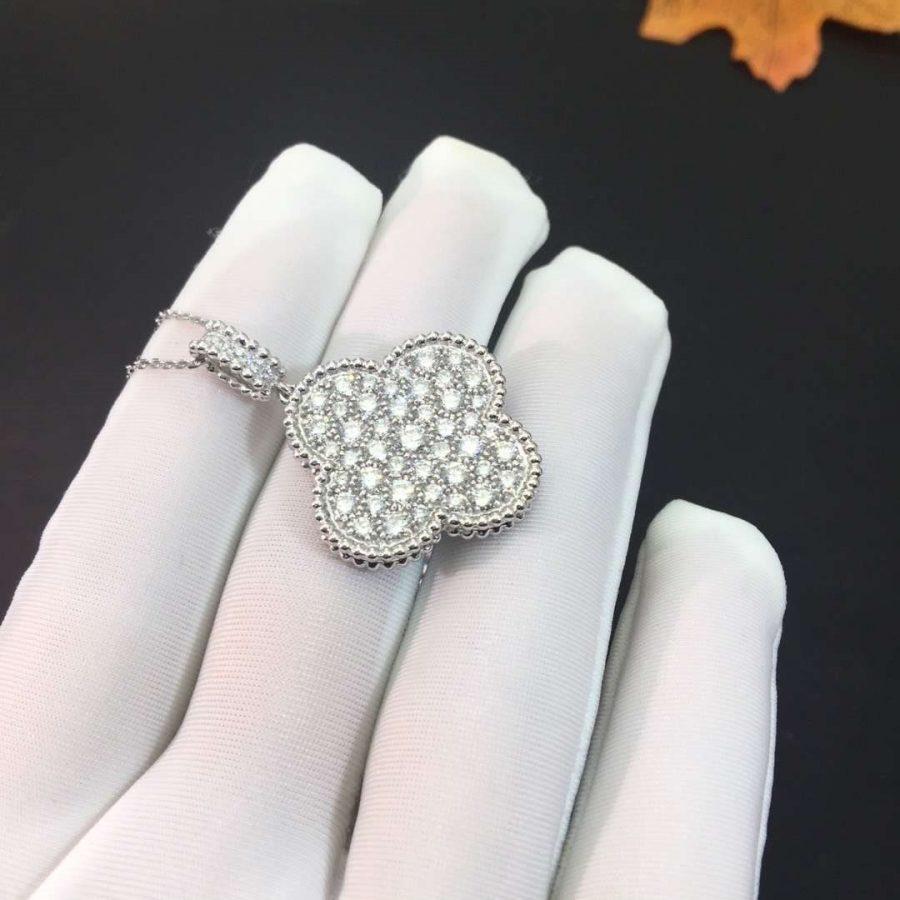 [Triumph Jewelry]CLOVER 25MM SILVER FULL DIAMOND BIG CLOVER NECKLACE