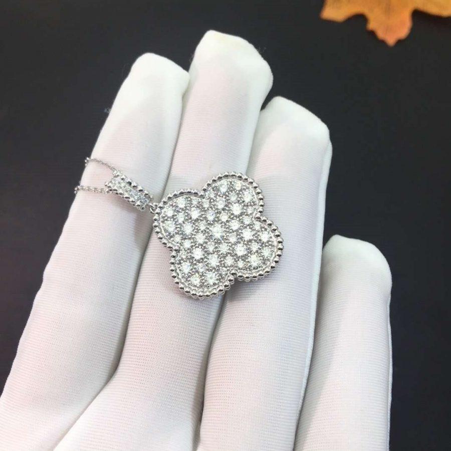 [Triumph Jewelry]CLOVER 25MM SILVER FULL DIAMOND BIG CLOVER NECKLACE