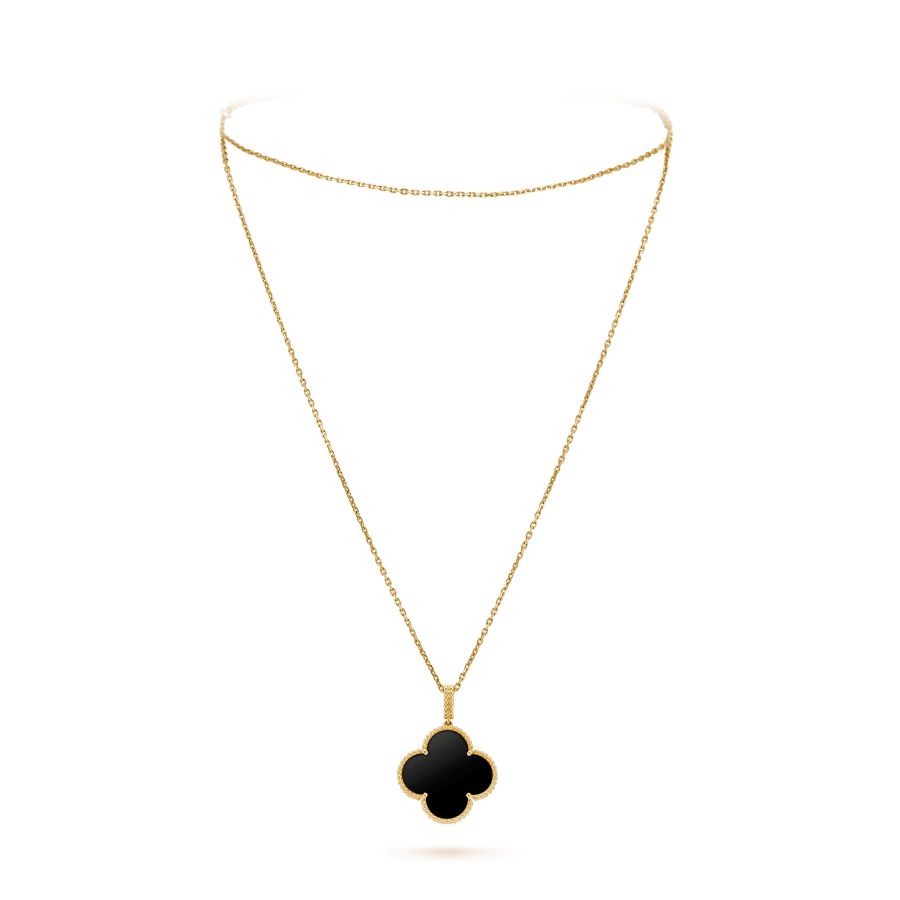 [Triumph Jewelry]CLOVER 25MM GOLD ONYX BIG CLOVER NECKLACE